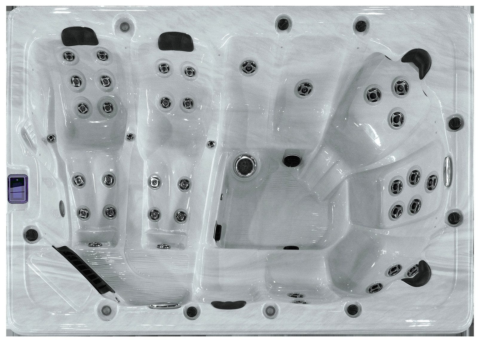 Overhead view of a Garden Leisure hot tub showing seat layout and jets