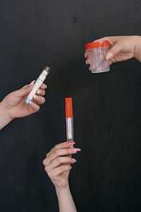 Laboratory test tubes and sample containers used for urine analysis in UTI diagnosis