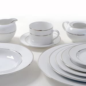 Rental White Silver Band Tableware