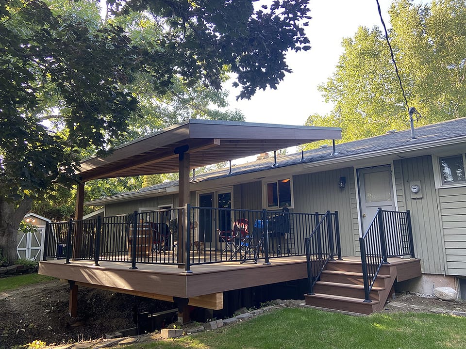 Lean-to roof cover on top of a new composite deck.