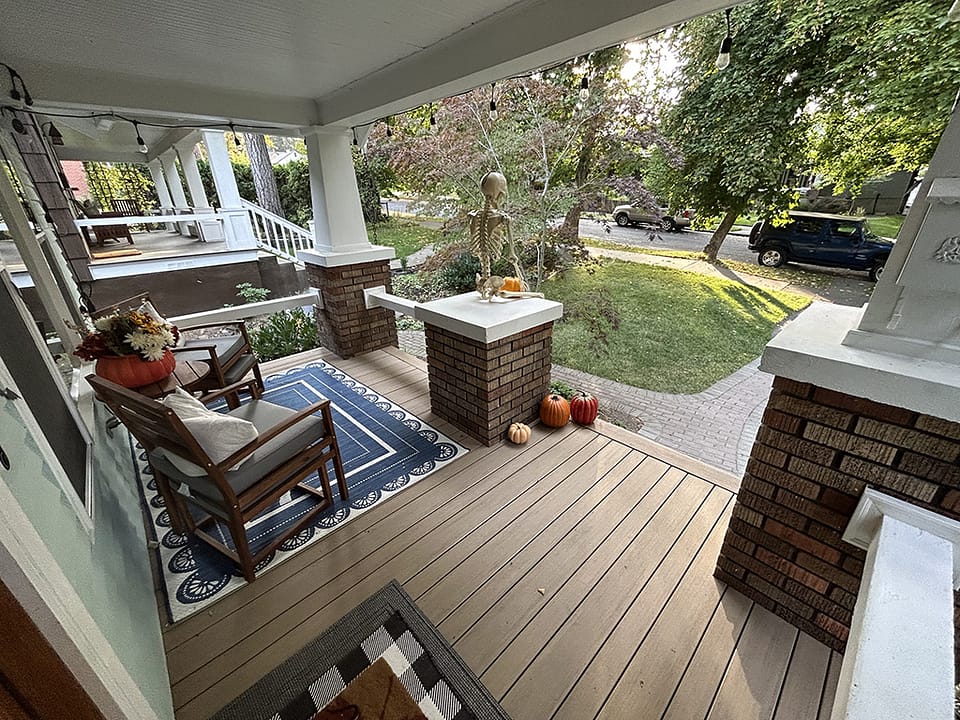 Modern front porch built on a home originally constructed in 1907.