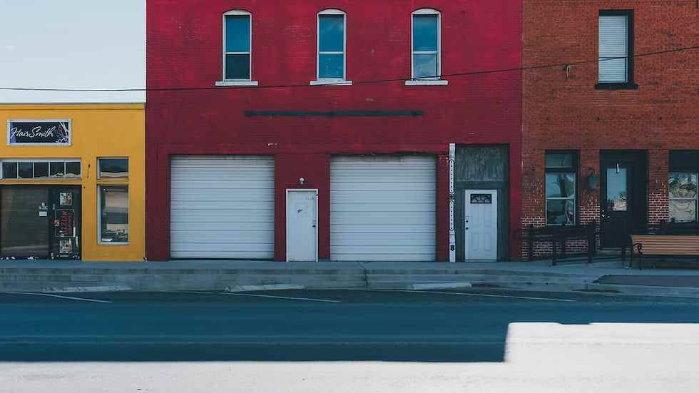 red and white garage door image