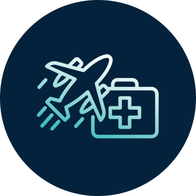 Airplane with first aid box icon